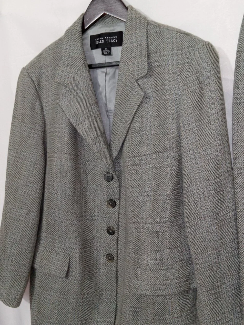 Vintage Linda Allard Ellen Tracy Wool Tweed Skirt Suit Set Womens 14 Gray Career
